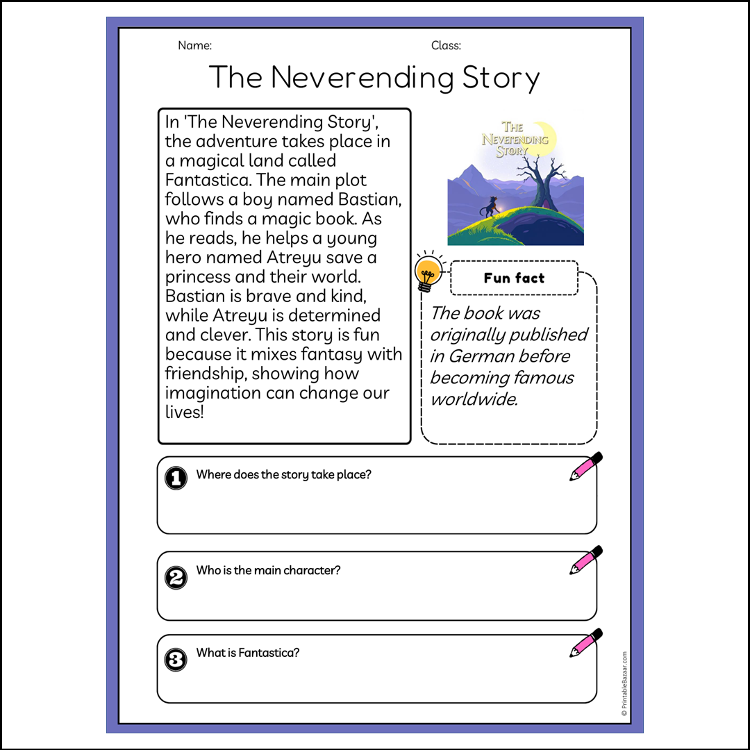 The Neverending Story | Reading Passage Comprehension Questions Writing Facts Worksheet