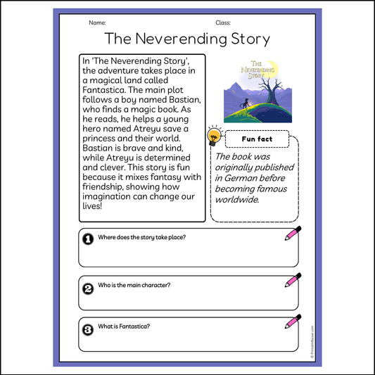 The Neverending Story | Reading Passage Comprehension Questions Writing Facts Worksheet