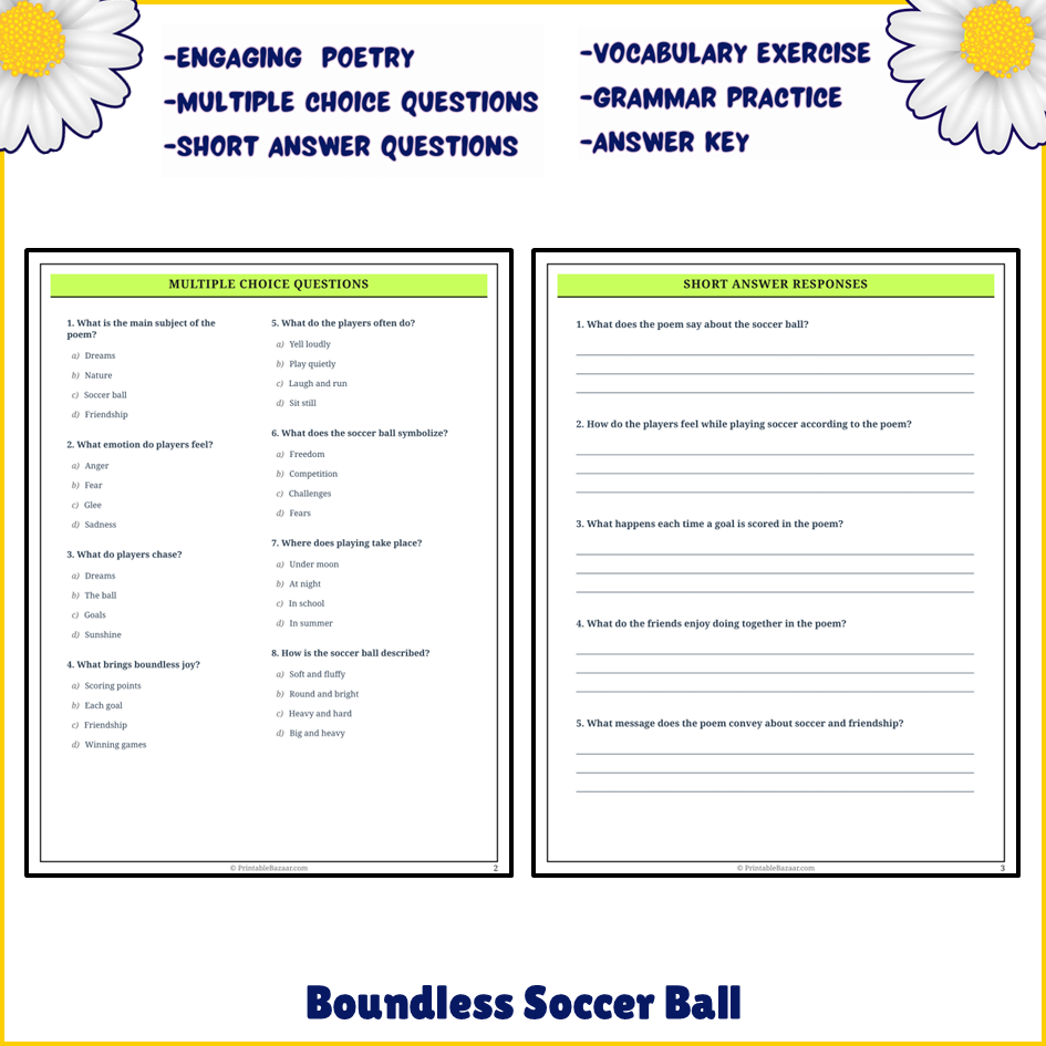 Boundless Soccer Ball | Poem Grammar Worksheet Printable Activity