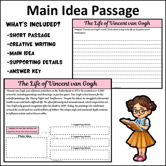 The Life of Vincent van Gogh | Main Idea and Supporting Details Reading Passage and Questions