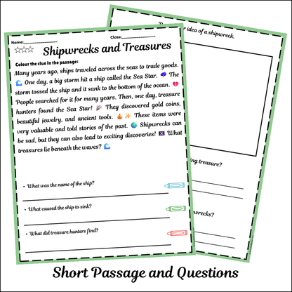 Shipwrecks and Treasures | Short Reading Comprehension Creative Worksheet