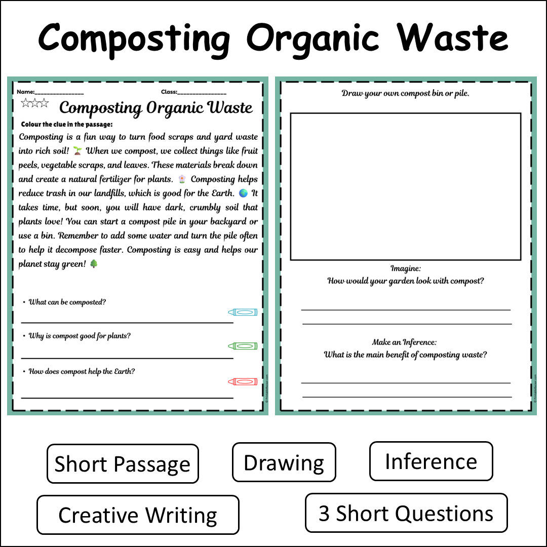 Composting Organic Waste | Short Reading Comprehension Creative Worksheet