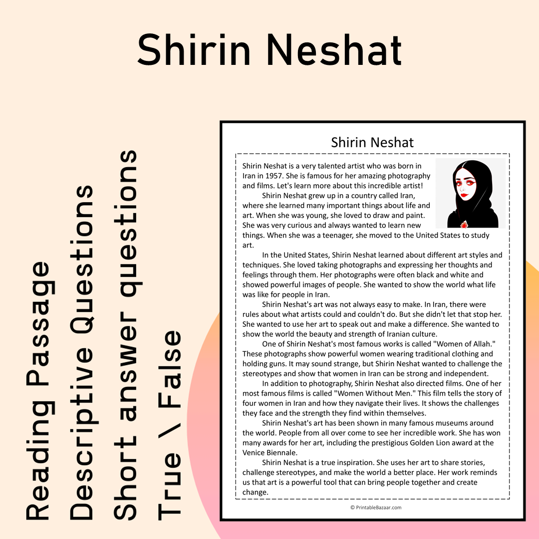 Shirin Neshat | Reading Comprehension Passage Printable Activity
