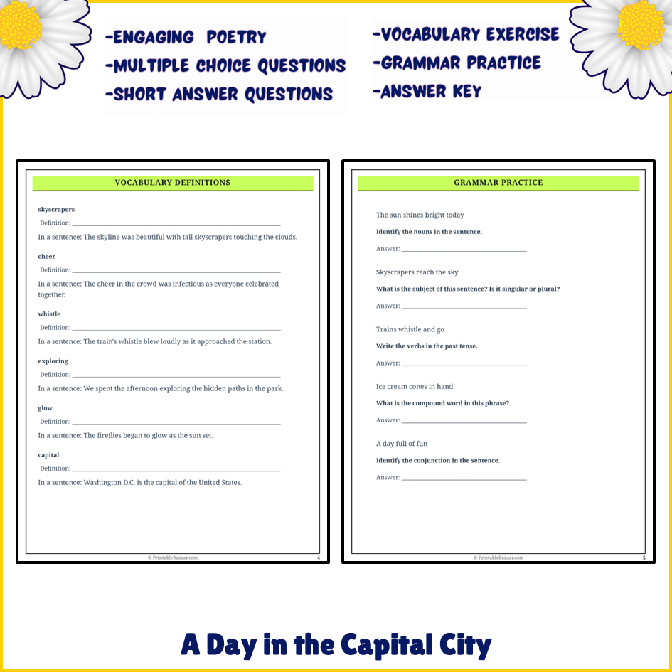 A Day in the Capital City | Poem Grammar Worksheet Printable Activity