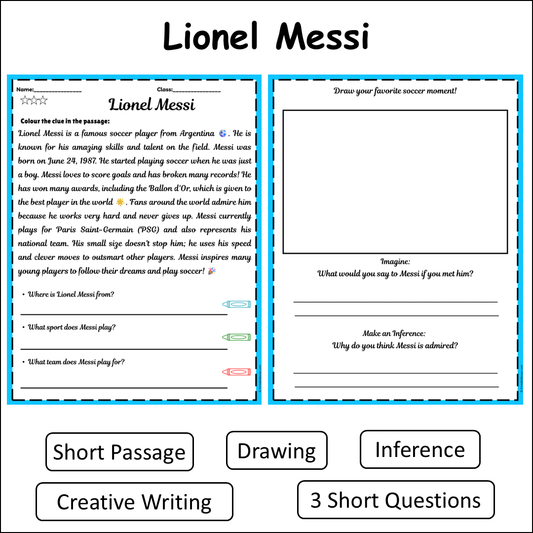 Lionel Messi | Short Reading Comprehension Creative Worksheet