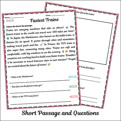 Fastest Trains | Short Reading Comprehension Creative Worksheet