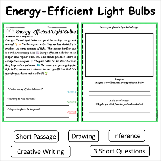 Energy-Efficient Light Bulbs | Short Reading Comprehension Creative Worksheet