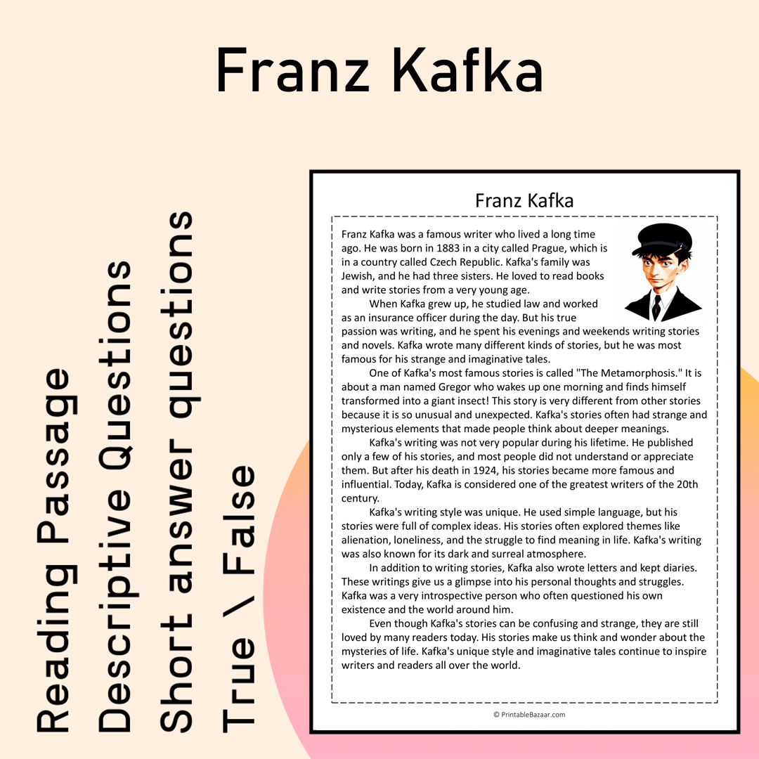 Franz Kafka | Reading Comprehension Passage Printable Activity