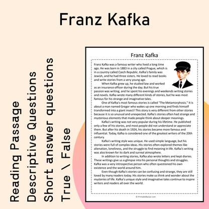 Franz Kafka | Reading Comprehension Passage Printable Activity