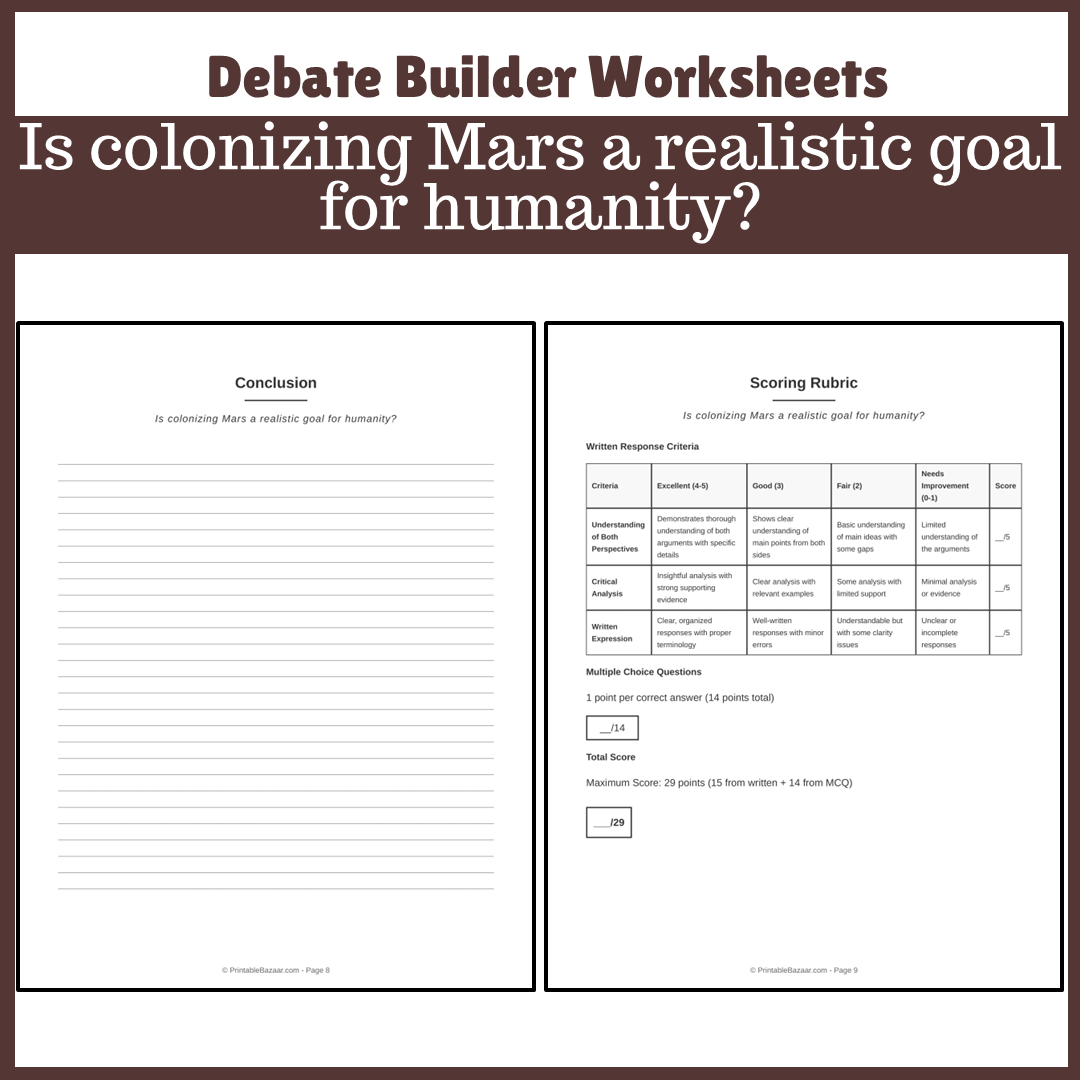Is colonizing Mars a realistic goal for humanity? | Favour and Against Worksheet Printable Activity