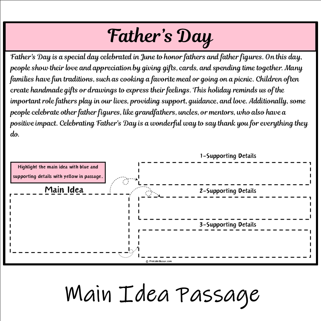 Father’s Day | Main Idea and Supporting Details Reading Passage and Questions