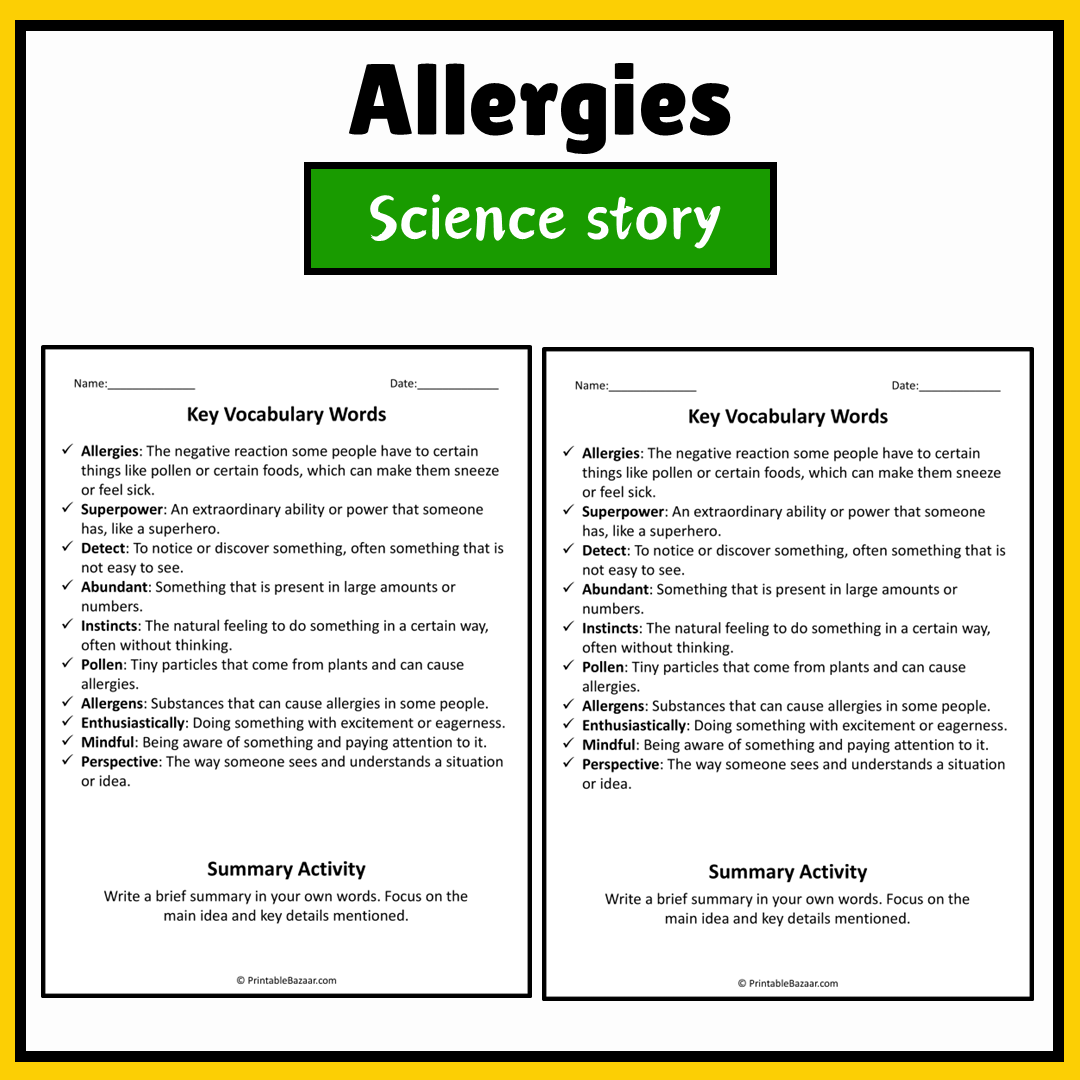 Allergies | Science Story Reading Comprehension Activity