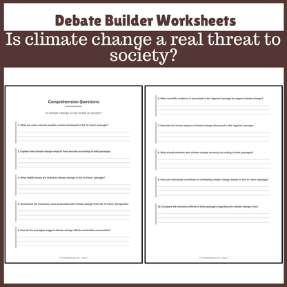 Is climate change a real threat to society? | Favour and Against Worksheet Printable Activity