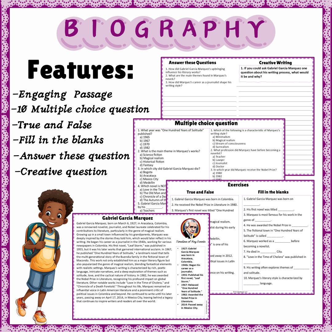 Gabriel Garcia Marquez | Biography Reading Comprehension and Questions Worksheet