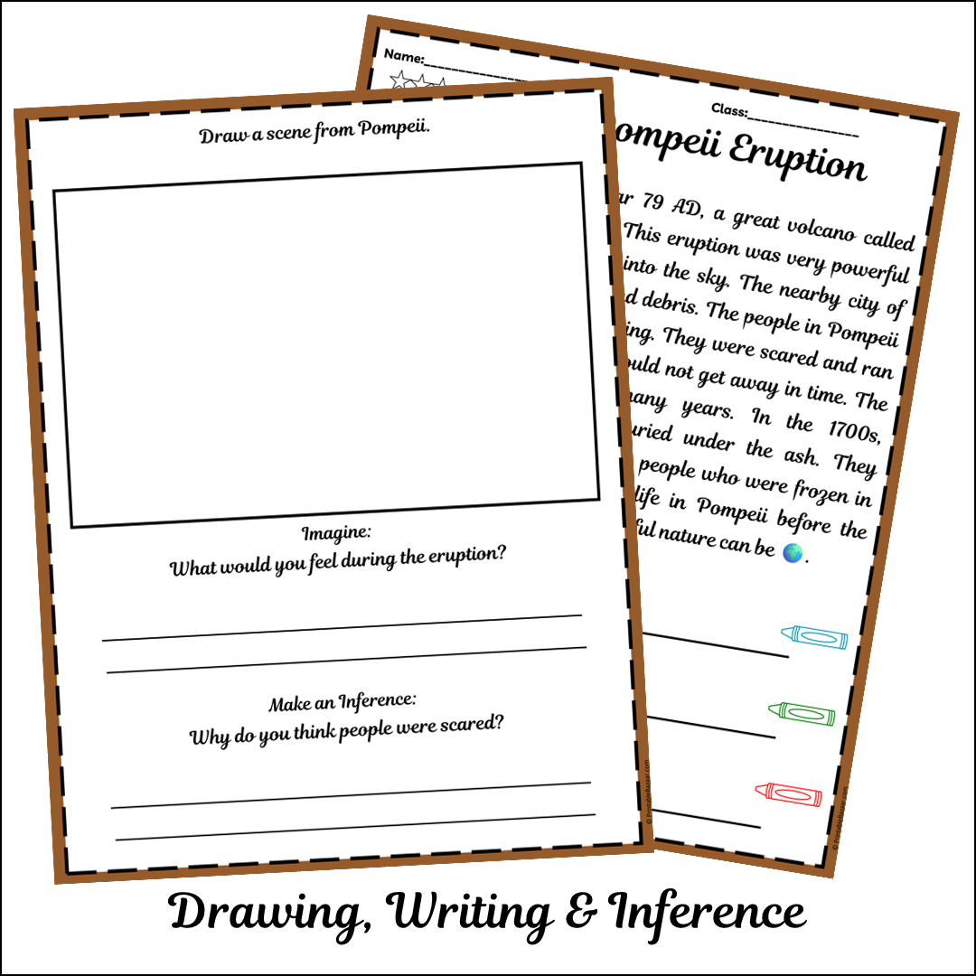 The Pompeii Eruption | Short Reading Comprehension Creative Worksheet