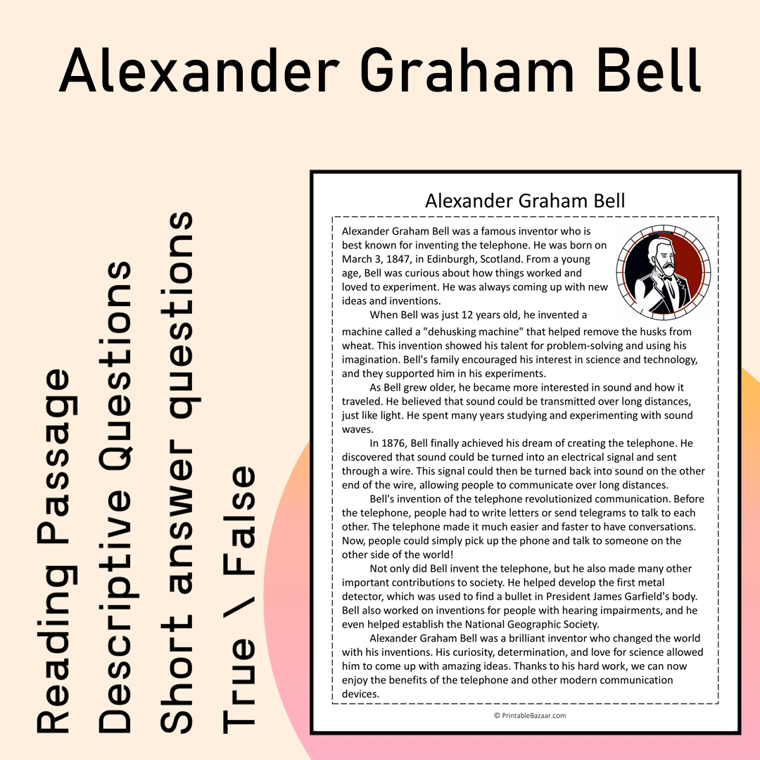Alexander Graham Bell | Reading Comprehension Passage Printable Activity