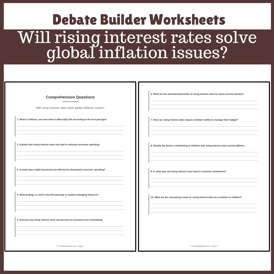 Will rising interest rates solve global inflation issues? | Favour and Against Worksheet Printable Activity