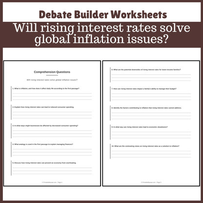 Will rising interest rates solve global inflation issues? | Favour and Against Worksheet Printable Activity