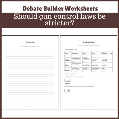 Should gun control laws be stricter? | Favour and Against Worksheet Printable Activity