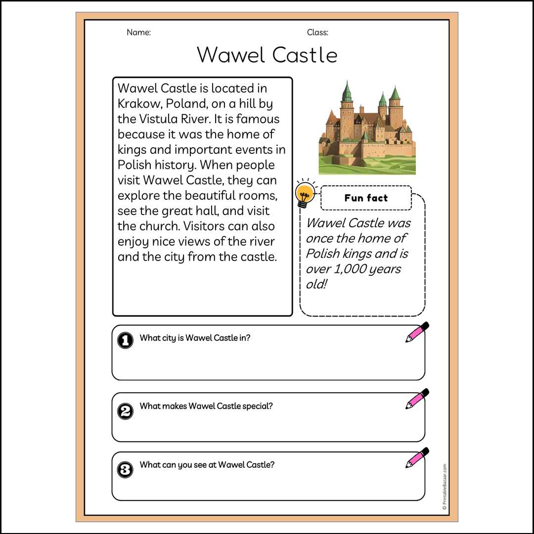 Wawel Castle | Reading Passage Comprehension Questions Writing Facts Worksheet