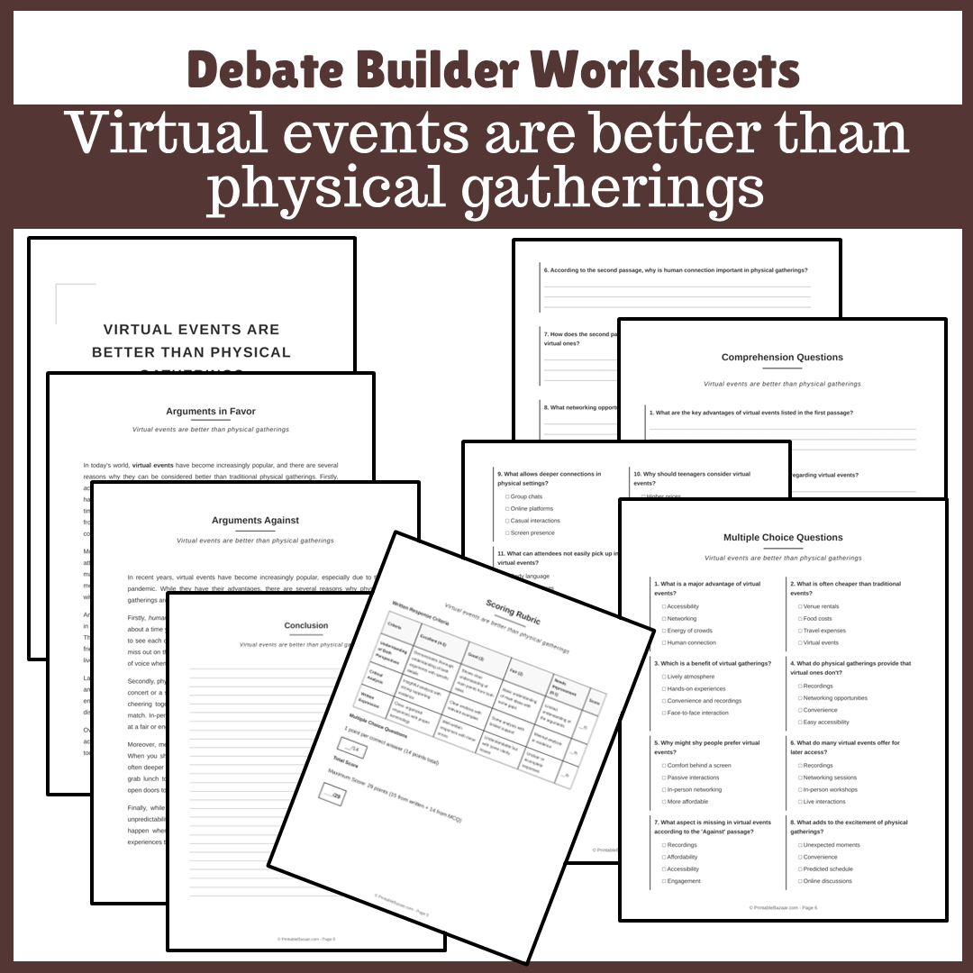 Virtual events are better than physical gatherings | Favour and Against Worksheet Printable Activity