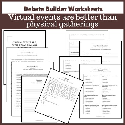 Virtual events are better than physical gatherings | Favour and Against Worksheet Printable Activity