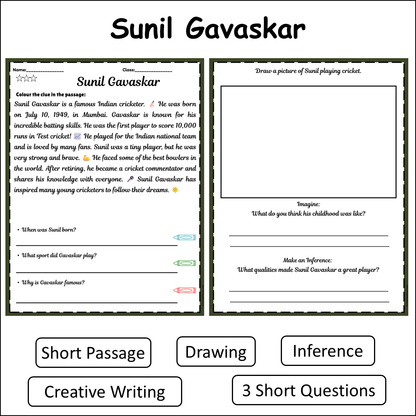 Sunil Gavaskar | Short Reading Comprehension Creative Worksheet