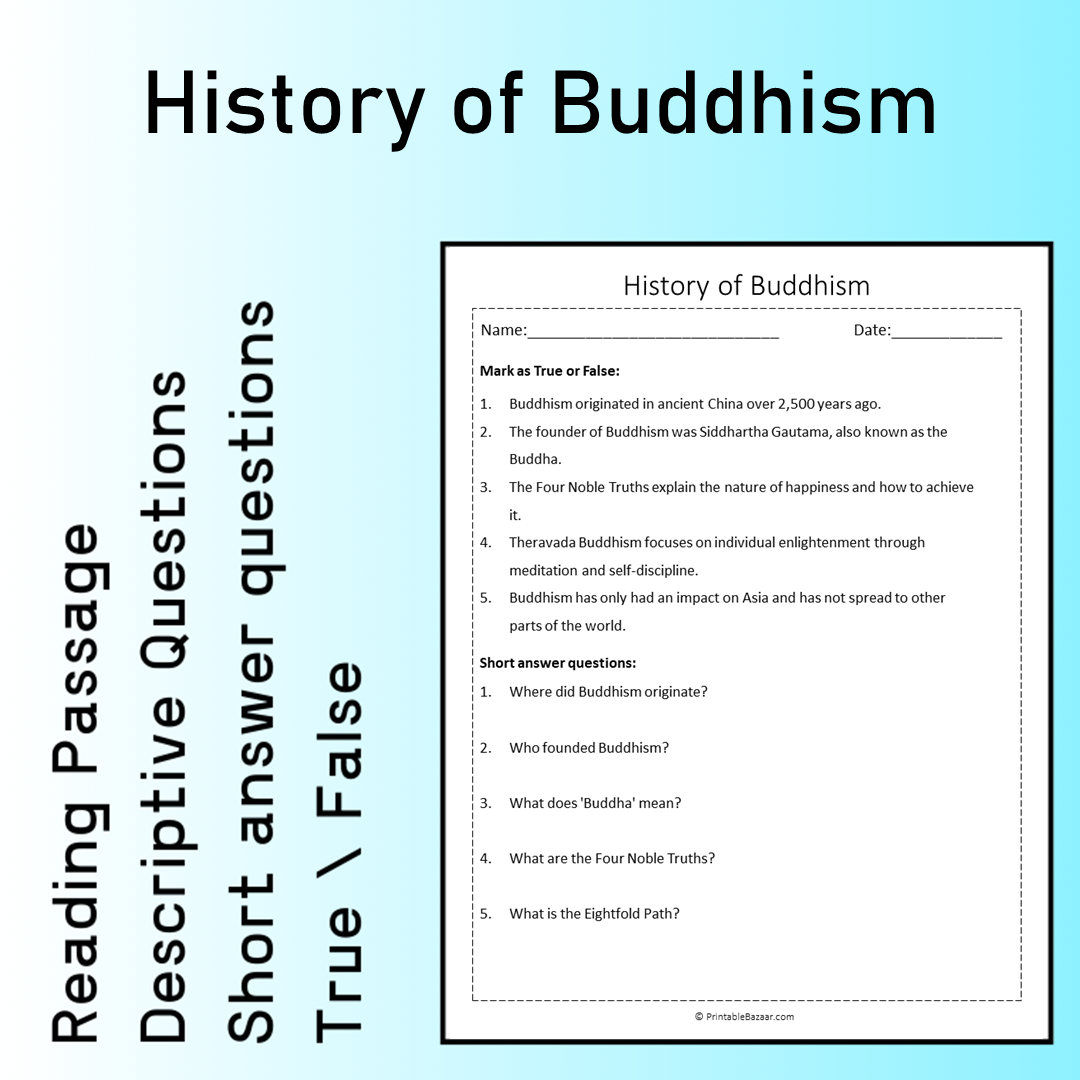 History of Buddhism | Reading Comprehension Passage Printable Worksheet