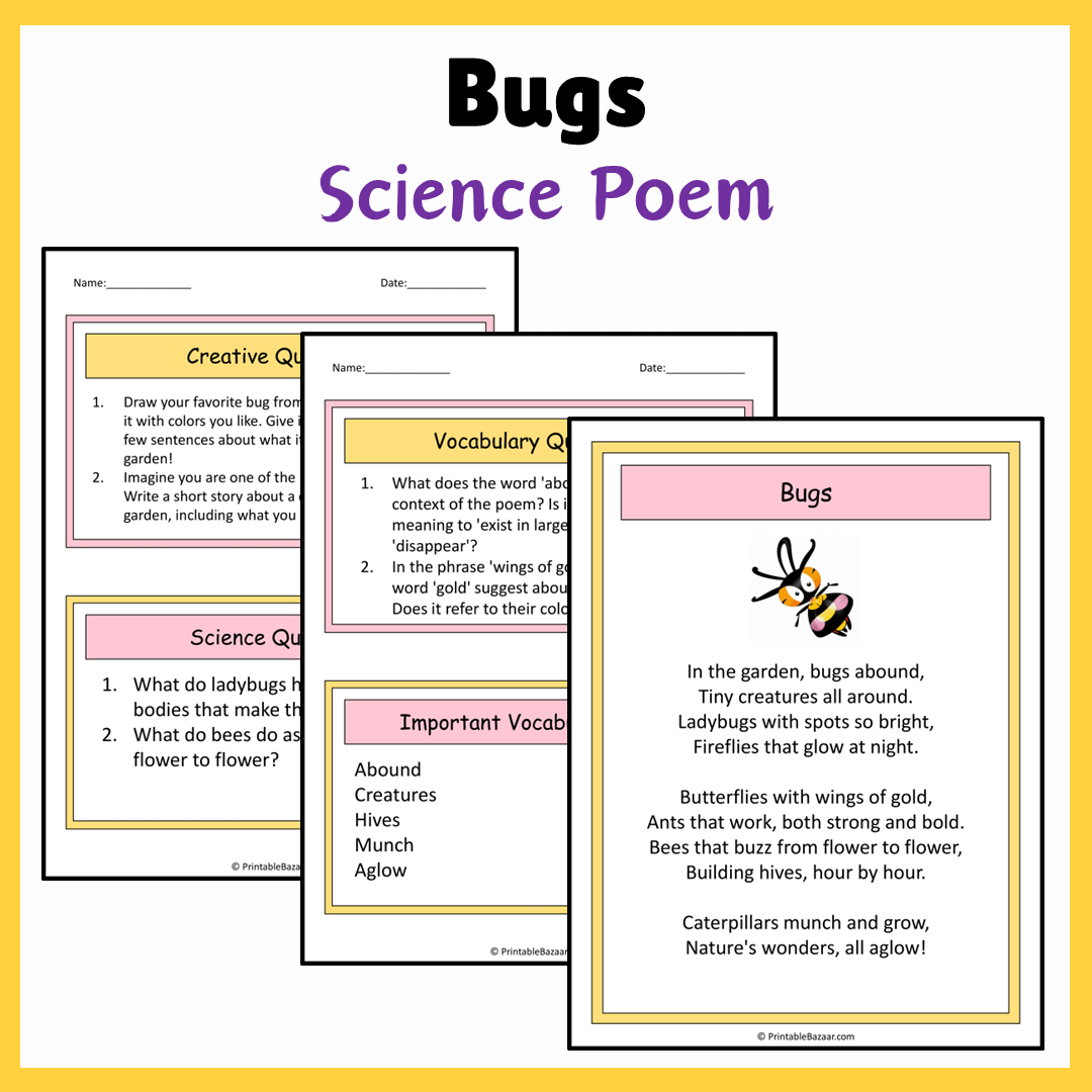 Bugs | Science Poem Reading Comprehension Activity