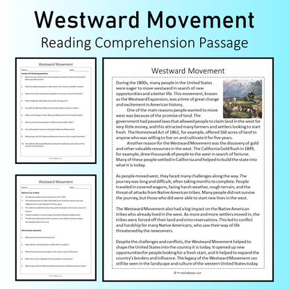 Westward Movement | Reading Comprehension Passage Printable Worksheet