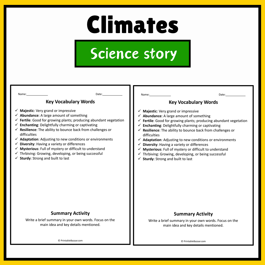 Climates | Science Story Reading Comprehension Activity