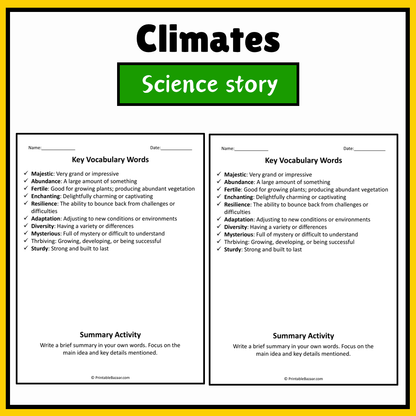 Climates | Science Story Reading Comprehension Activity