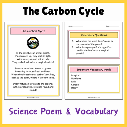 The Carbon Cycle | Science Poem Reading Comprehension Activity