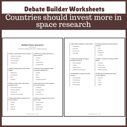 Countries should invest more in space research | Favour and Against Worksheet Printable Activity
