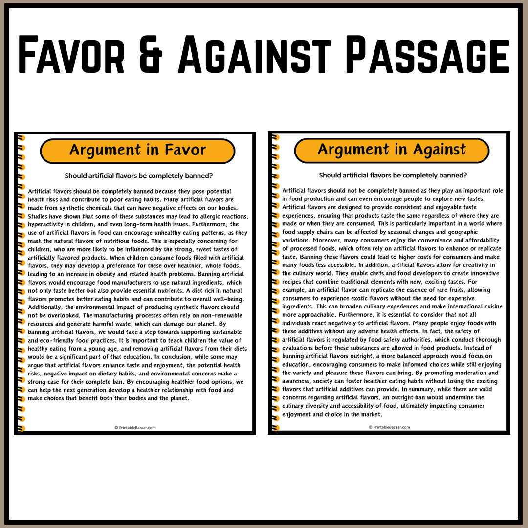 Should artificial flavors be completely banned? | Debate Case Study Worksheet