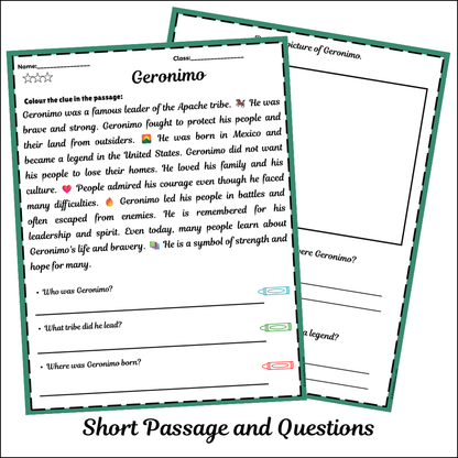 Geronimo | Short Reading Comprehension Creative Worksheet