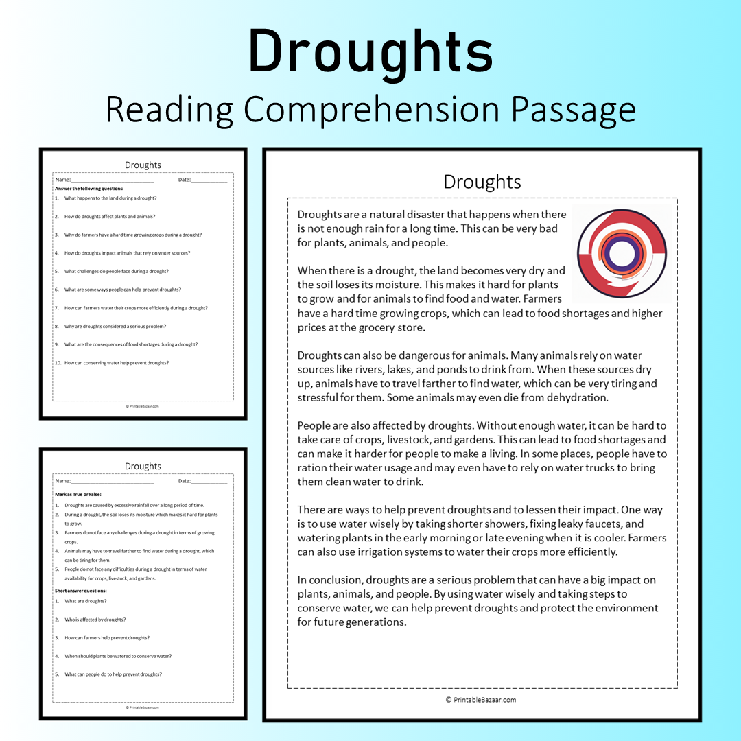 Droughts | Reading Comprehension Passage Printable Worksheet