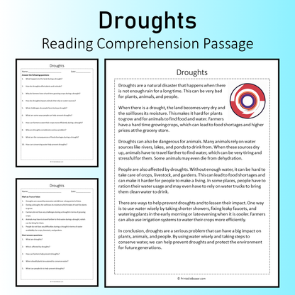 Droughts | Reading Comprehension Passage Printable Worksheet