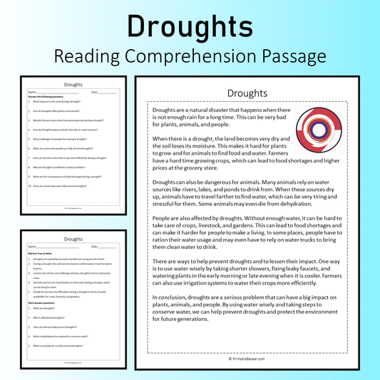 Droughts | Reading Comprehension Passage Printable Worksheet