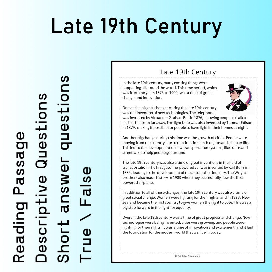 Late 19th Century | Reading Comprehension Passage Printable Worksheet