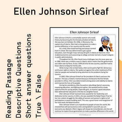 Ellen Johnson Sirleaf | Reading Comprehension Passage Printable Activity