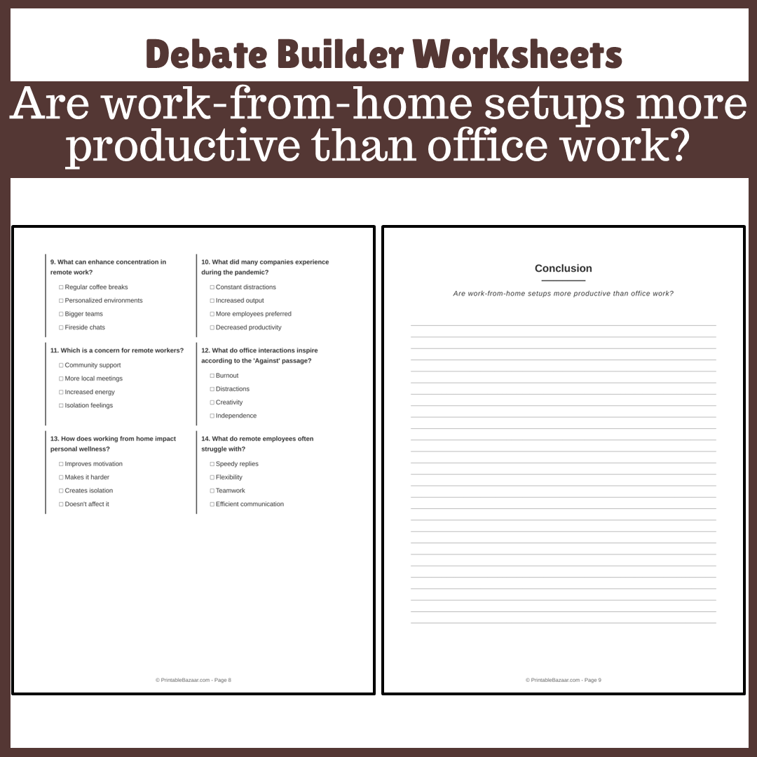 Are work-from-home setups more productive than office work? | Favour and Against Worksheet Printable Activity