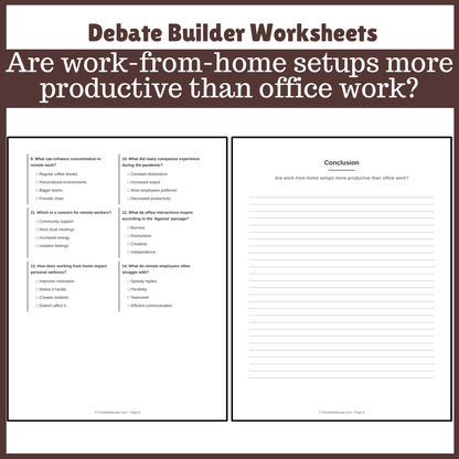 Are work-from-home setups more productive than office work? | Favour and Against Worksheet Printable Activity