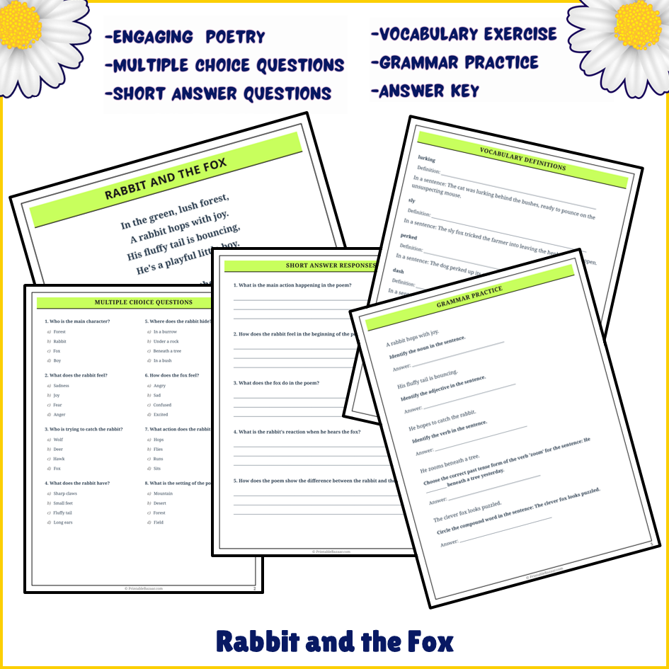 Rabbit and the Fox | Poem Grammar Worksheet Printable Activity