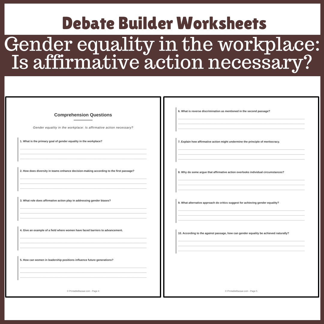 Gender equality in the workplace: Is affirmative action necessary? | Favour and Against Worksheet Printable Activity