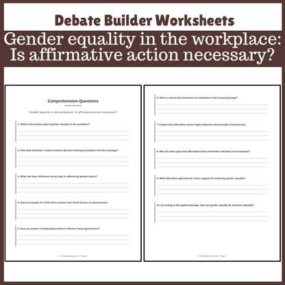Gender equality in the workplace: Is affirmative action necessary? | Favour and Against Worksheet Printable Activity