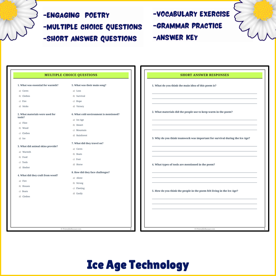 Ice Age Technology | Poem Grammar Worksheet Printable Activity