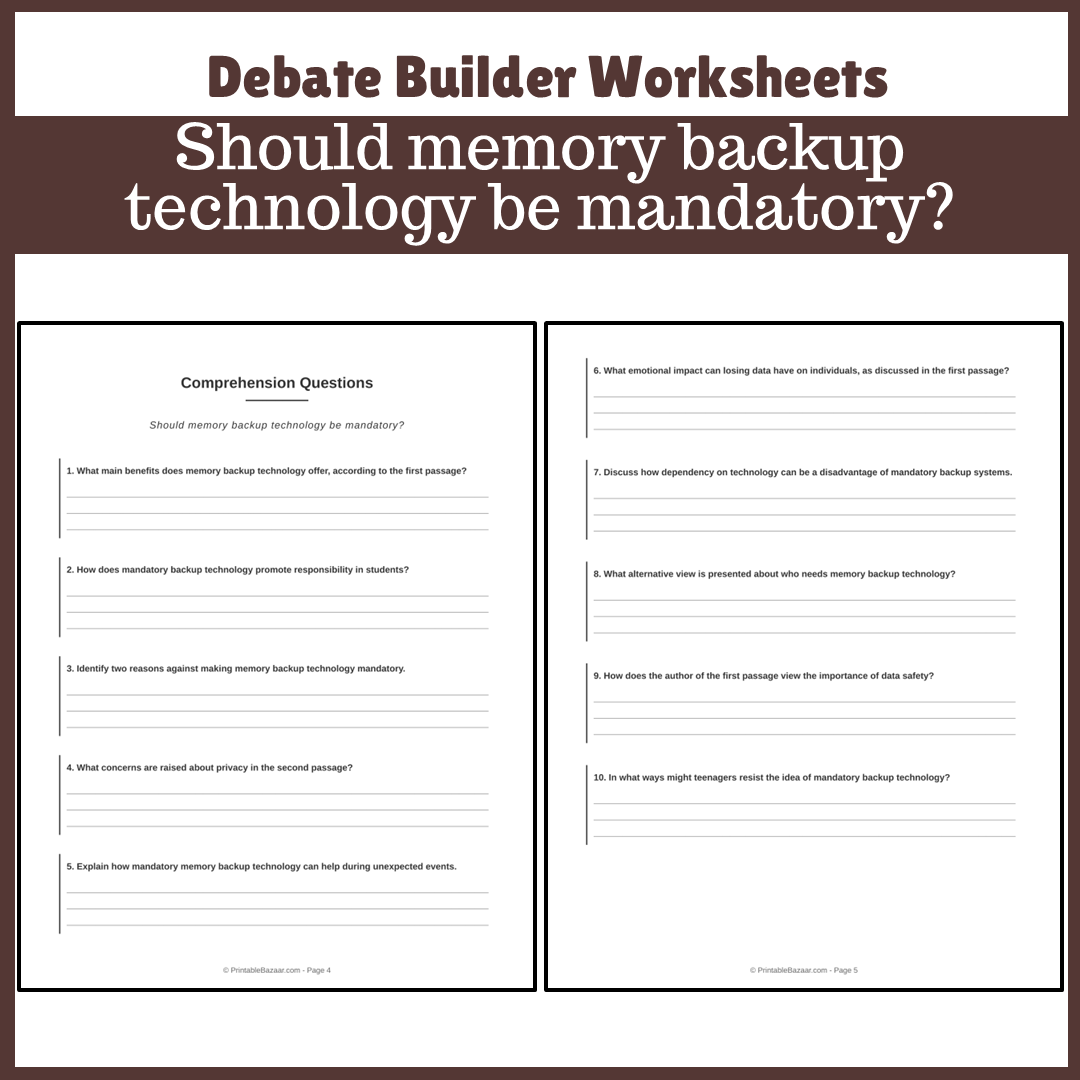 Should memory backup technology be mandatory? | Favour and Against Worksheet Printable Activity