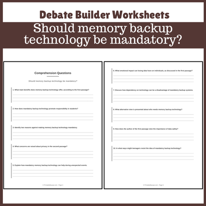 Should memory backup technology be mandatory? | Favour and Against Worksheet Printable Activity