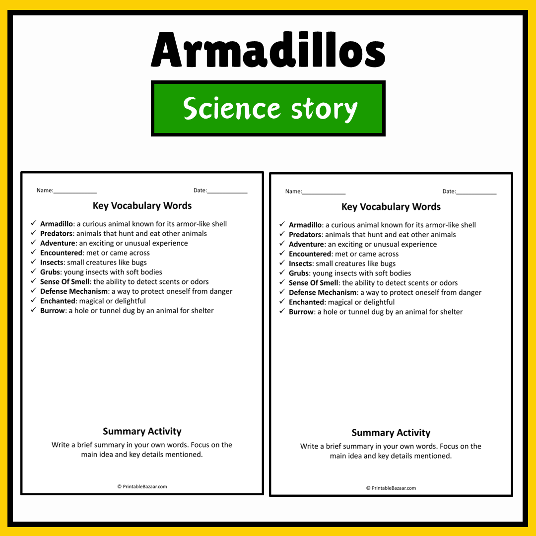 Armadillos | Science Story Reading Comprehension Activity